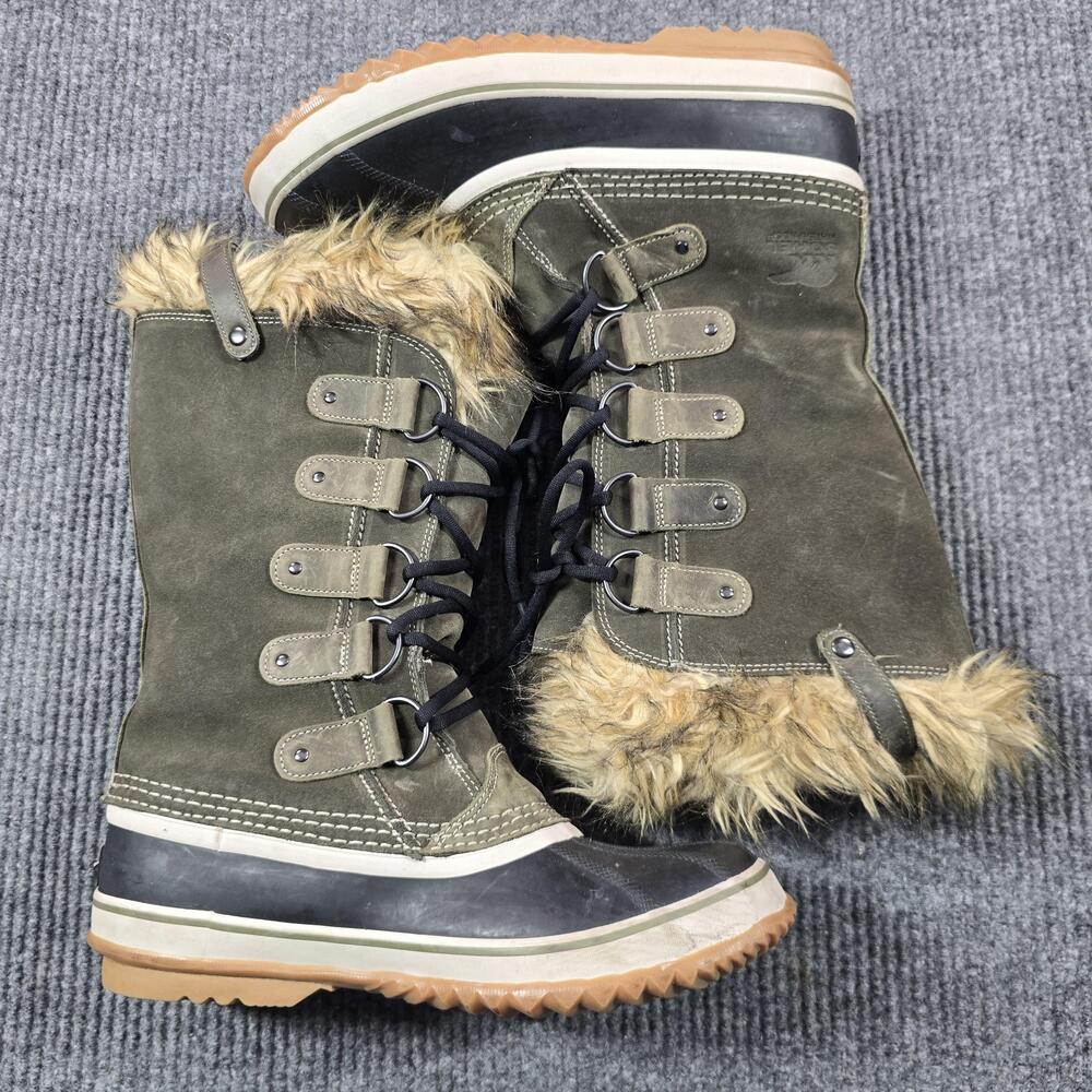 Sorel Joan Of Arctic Boots Womens Size 12 Green Suede Faux Fur Lined Waterproof